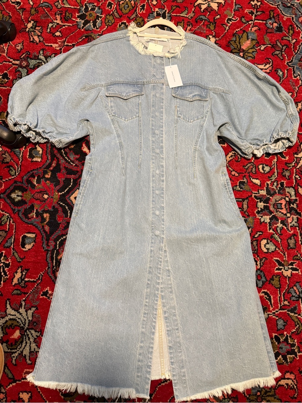 Marques Almeida Curved Sleeve Light Wash Denim Midi Dress NWT size L